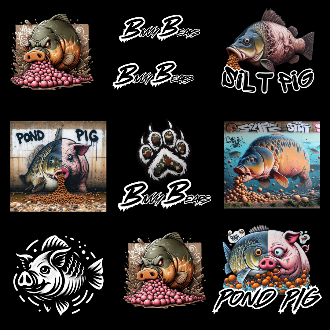 carp fishing sticker pack, pond pig sticker pack
